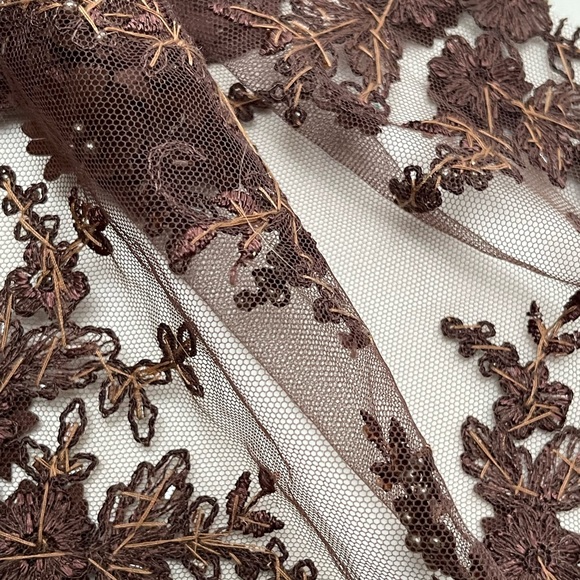 Handmade lace embroidered sequins beaded fabric gown dress 2.5 yard 50” width - Picture 7 of 10